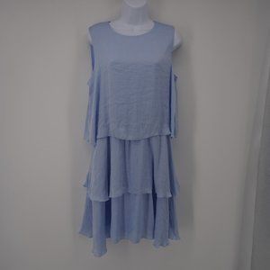 Sam Edelman Women's Jewel Neck Tiered Ruffle Satin Sleeveless Mini Dress Size 10